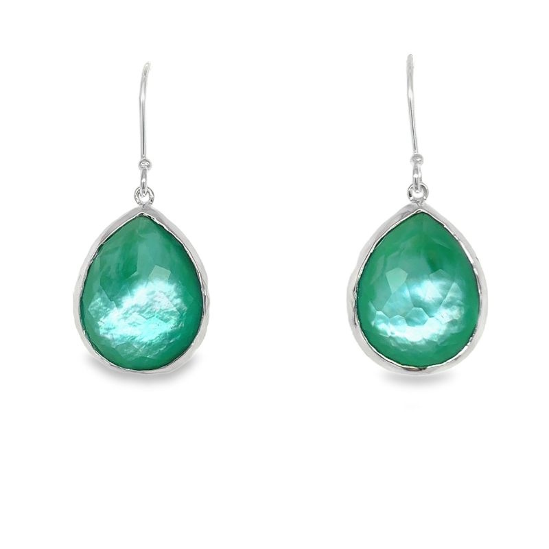 Limpido 925 Rock Candy® Teardrop Earrings in Rock Crystal, Mother-of-Pearl, and Dyed Green Agate Triplete