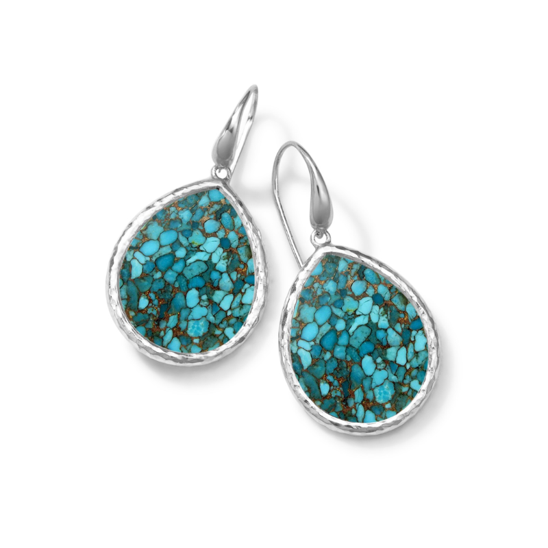 925 Polished Rock Candy Small Teardrop Earring in Bronze & Mosaic Turquoise Slice
