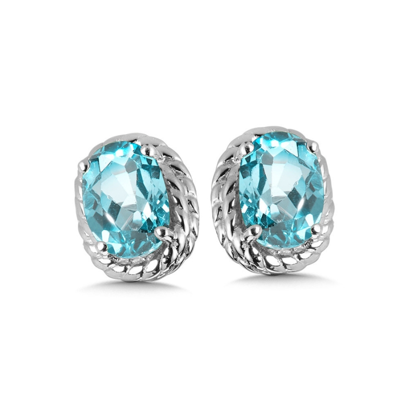 SS March Birthstone Earrings w/ Oval Aquamarine 6MM x 4MM