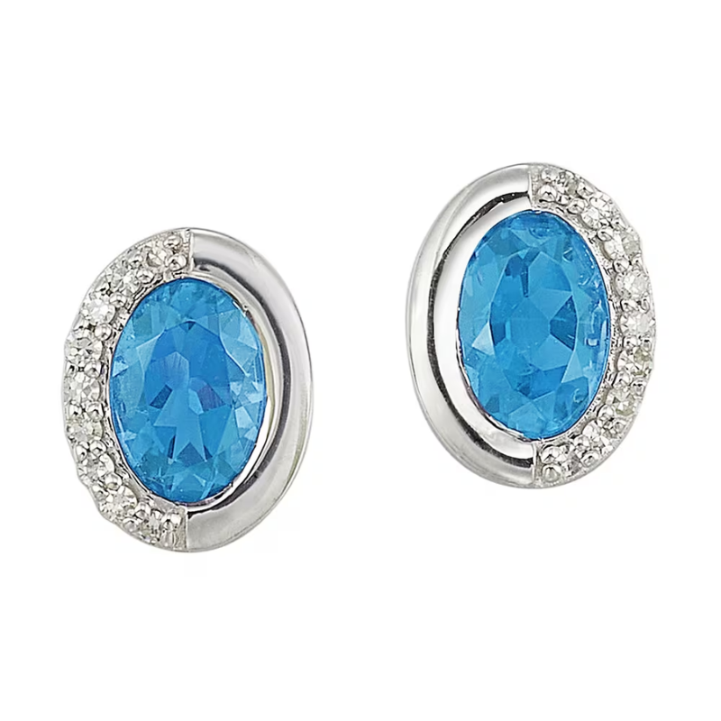 Silver Diamond & Blue Topaz Earrings