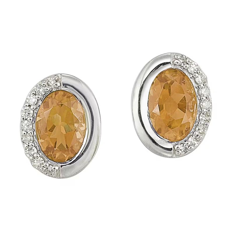 Silver Diamond & Citrine Earrings