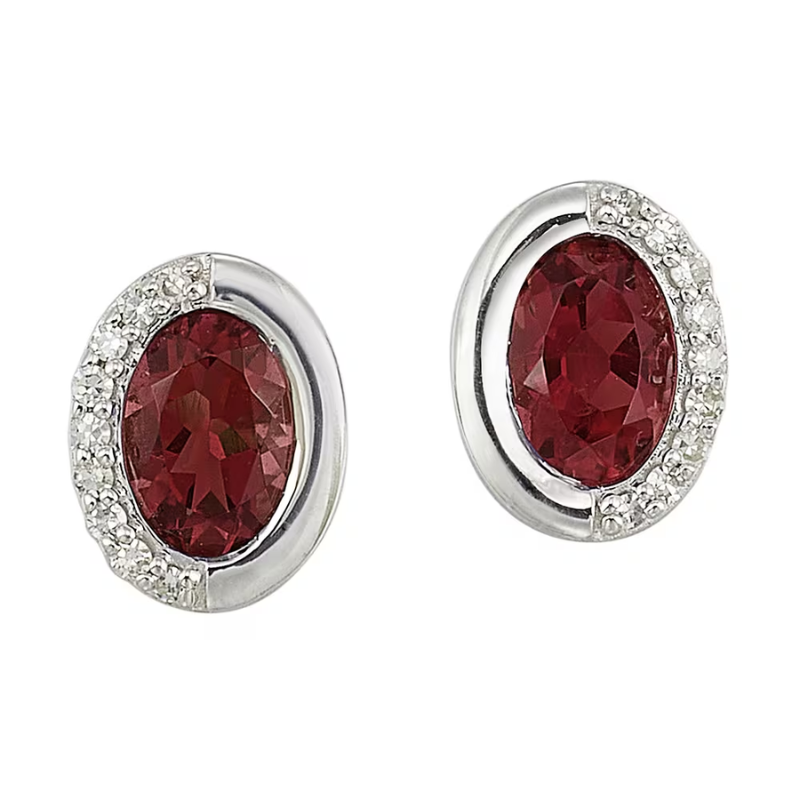 Silver Diamond & Garnet Earrings