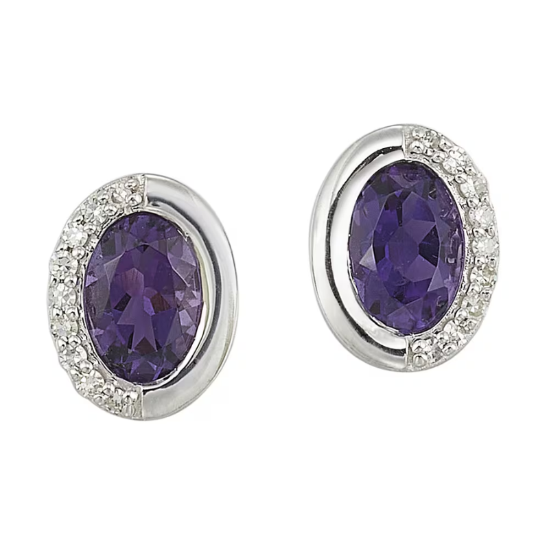 Silver Diamond & Amethyst Earrings