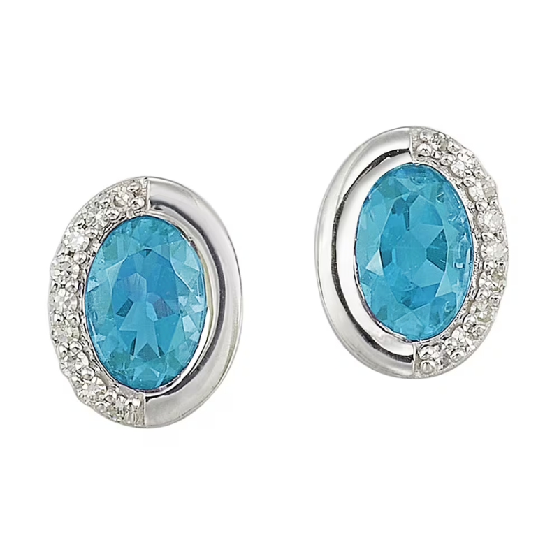 Silver Diamond & Created Aquamarine Earrings