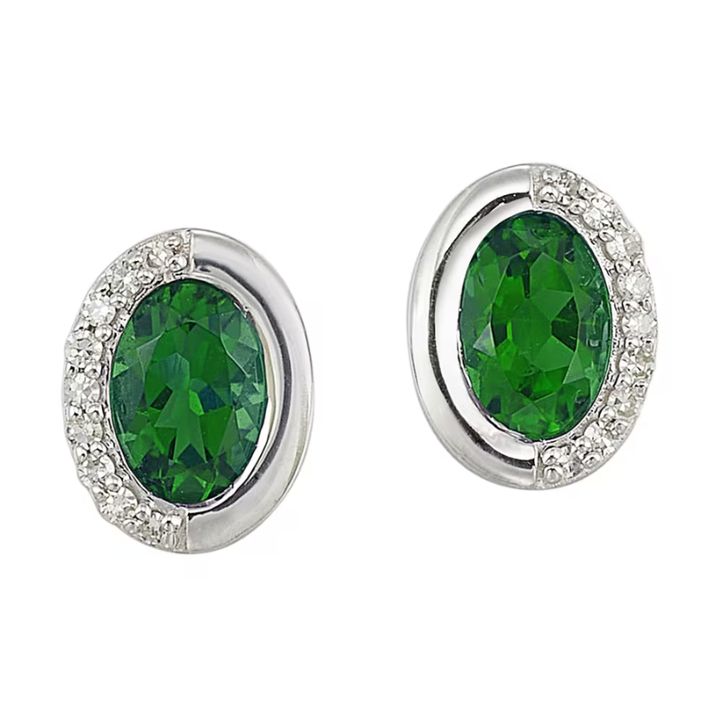 Silver Diamond & Created Emerald Earrings