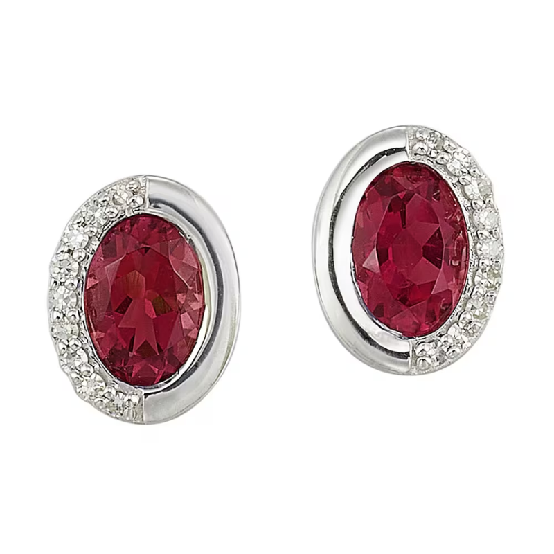 Silver Diamond & Created Ruby Earrings