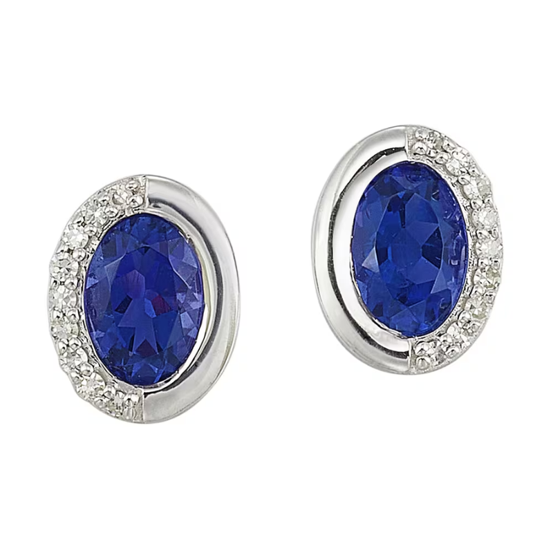 Silver Diamond & Created Sapphire Earrings