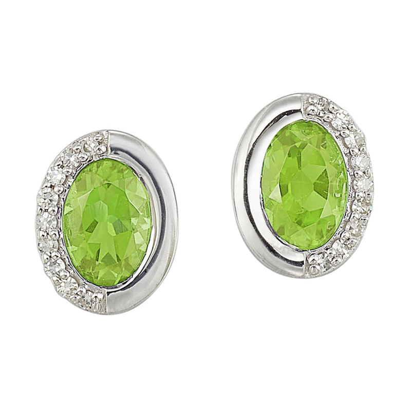 Silver Diamond & Peridot Stud Earring
