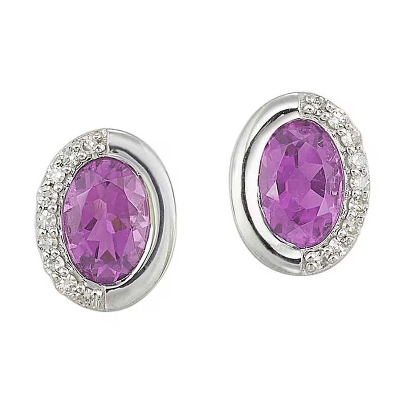 Silver diamond & Pink Tourmaline Stud Earrings