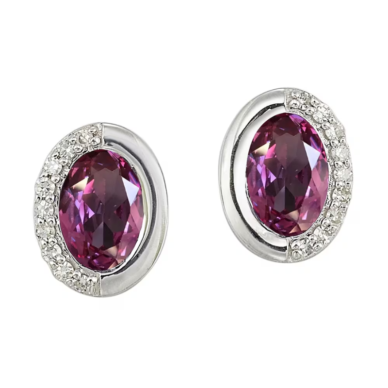 Silver Diamond & Synthetic Alexandrite Earrings