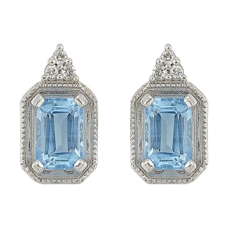 Silver Diamond & Blue Topaz Stud Earring