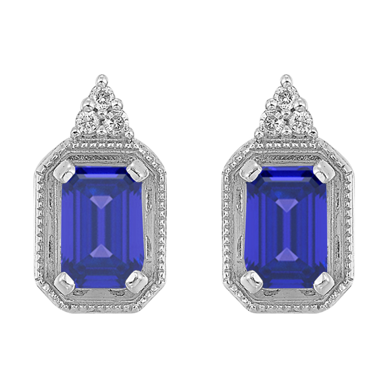 Silver Diamond & Created Sapphire Stud Earring
