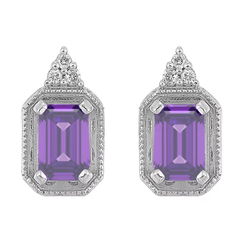 Silver Diamond & Amethyst Sud Earrings