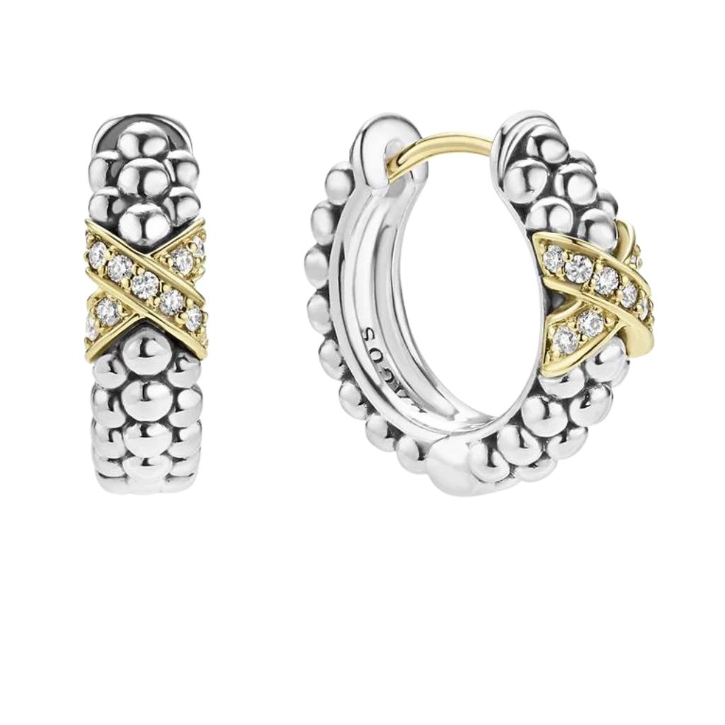 SS/18K Embrace Diamond Huggie Earrings .01ctw G-H/SI