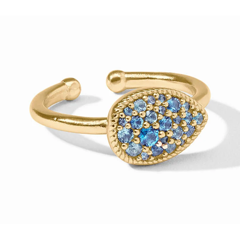 24KGP Birthstone Teardrop Delicate Ring- Blue Topaz