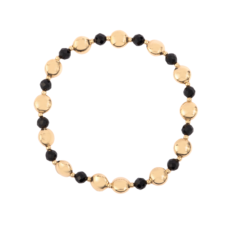 Black Spinel and Gold FIlled Macaron Bracelet