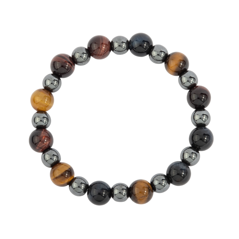 Tiger Eye & Hematite Mens Bead Bracelet