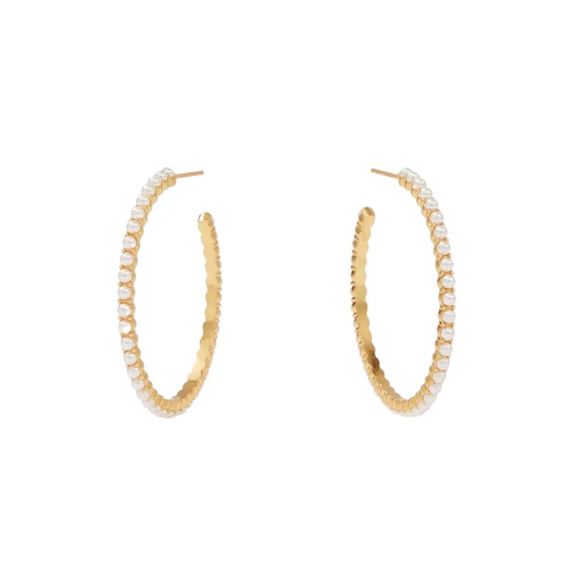 Julie Vos Juliet Hoops – Medium Pearl Gold Hoops