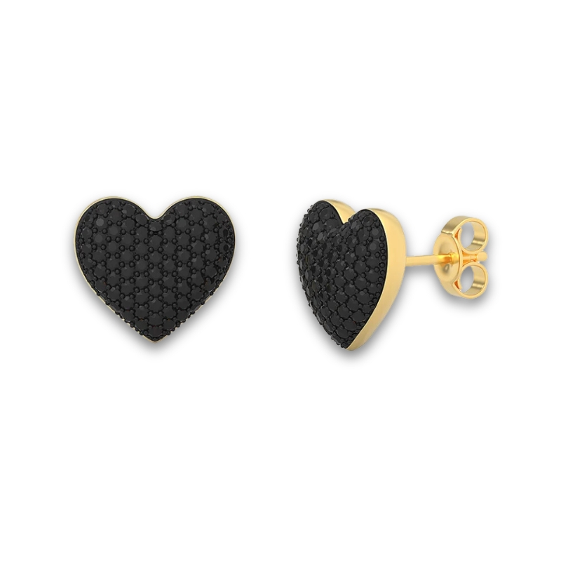 ELLA STEIN Black Zircon Heart Stud Earrings