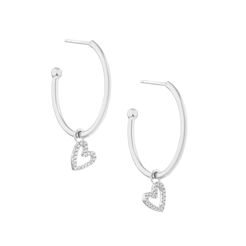 Waterproof Be Still My Heart Hoop Earrings - Silver