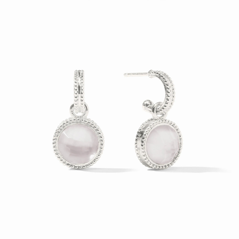 Silver Fleur-de-Lis Hoop & Charm Earring in Pearl