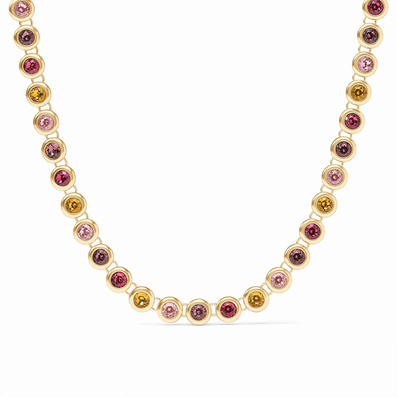 24KGP Rainbow Tennis Necklace in Pink Dawn