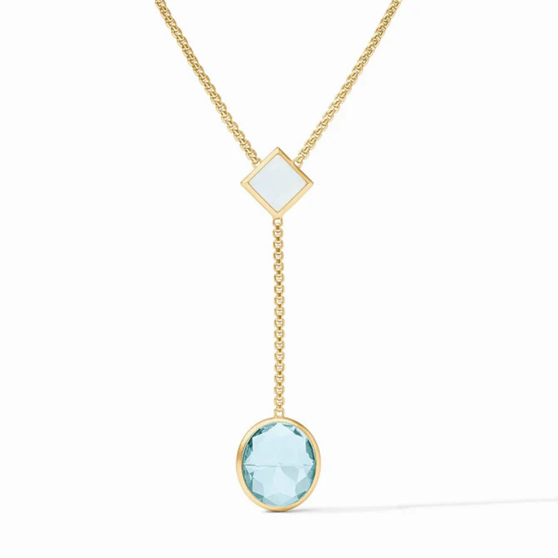 Jolie Lariat Necklace in Aquamarine Blue