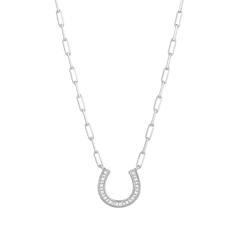 Waterproof Lucky Horseshoe Pendant Necklace - Silver