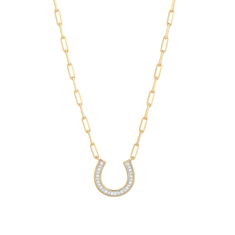 Waterproof Lucky Horseshoe Pendant Necklace - Gold