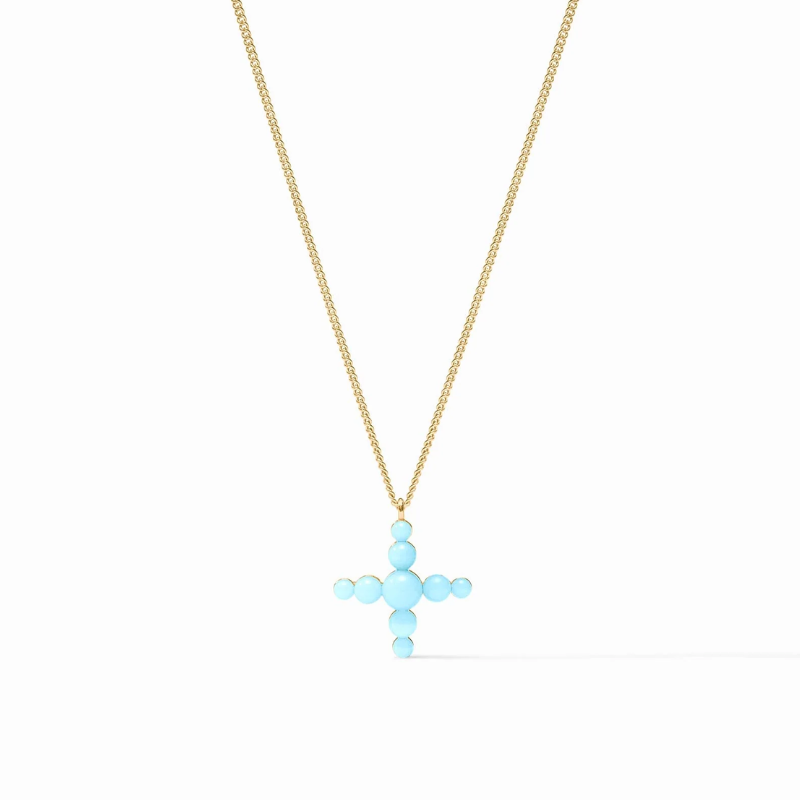 24KGP Gumdrop Cross Delicate Necklace in Power Blue