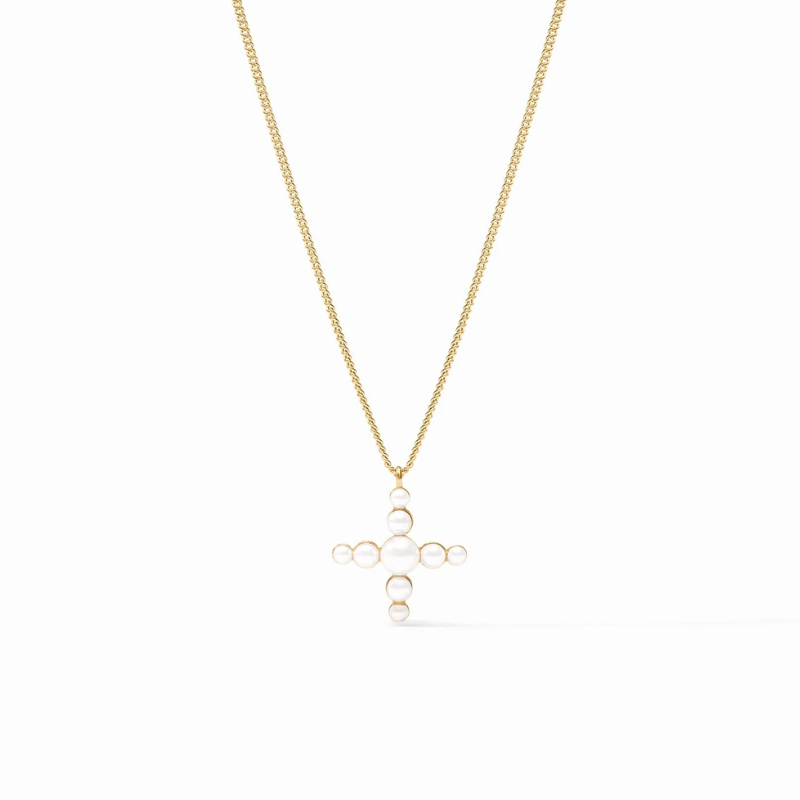 24KGP Gumdrop Cross Delicate Necklace in Pearl