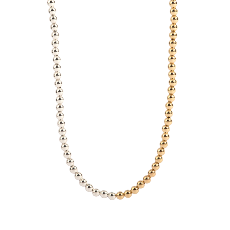 Dee Berkley 14Kt Gold & Sterling Silver Half Shine Bright Two Tone Bead Necklace