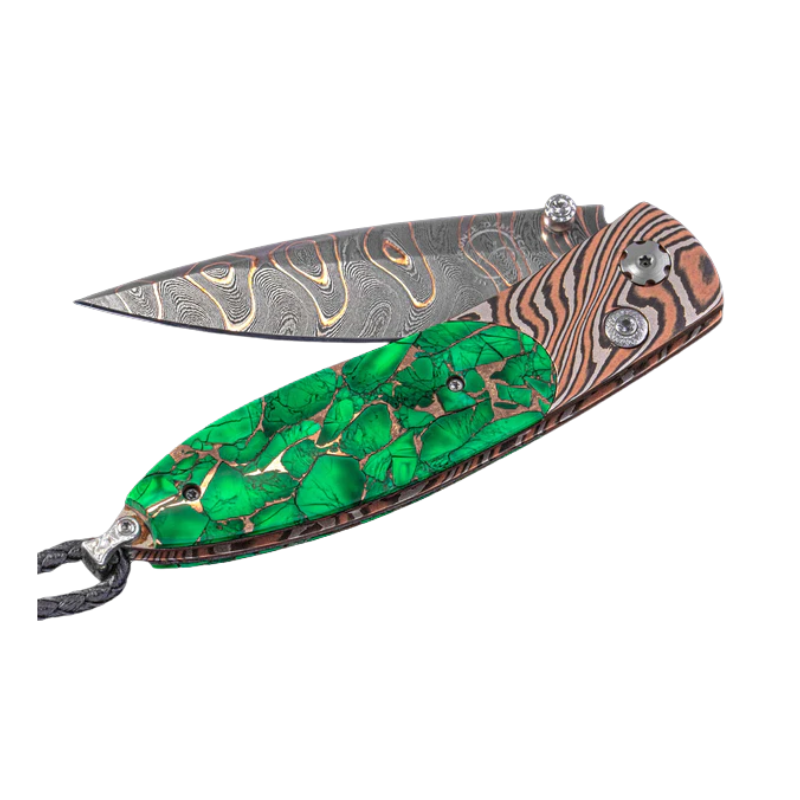 B05 Kelly Mokume Gane frame with 'Irish Green' stone, and 'Firestorm' damascus steel Limited Edition 6/100