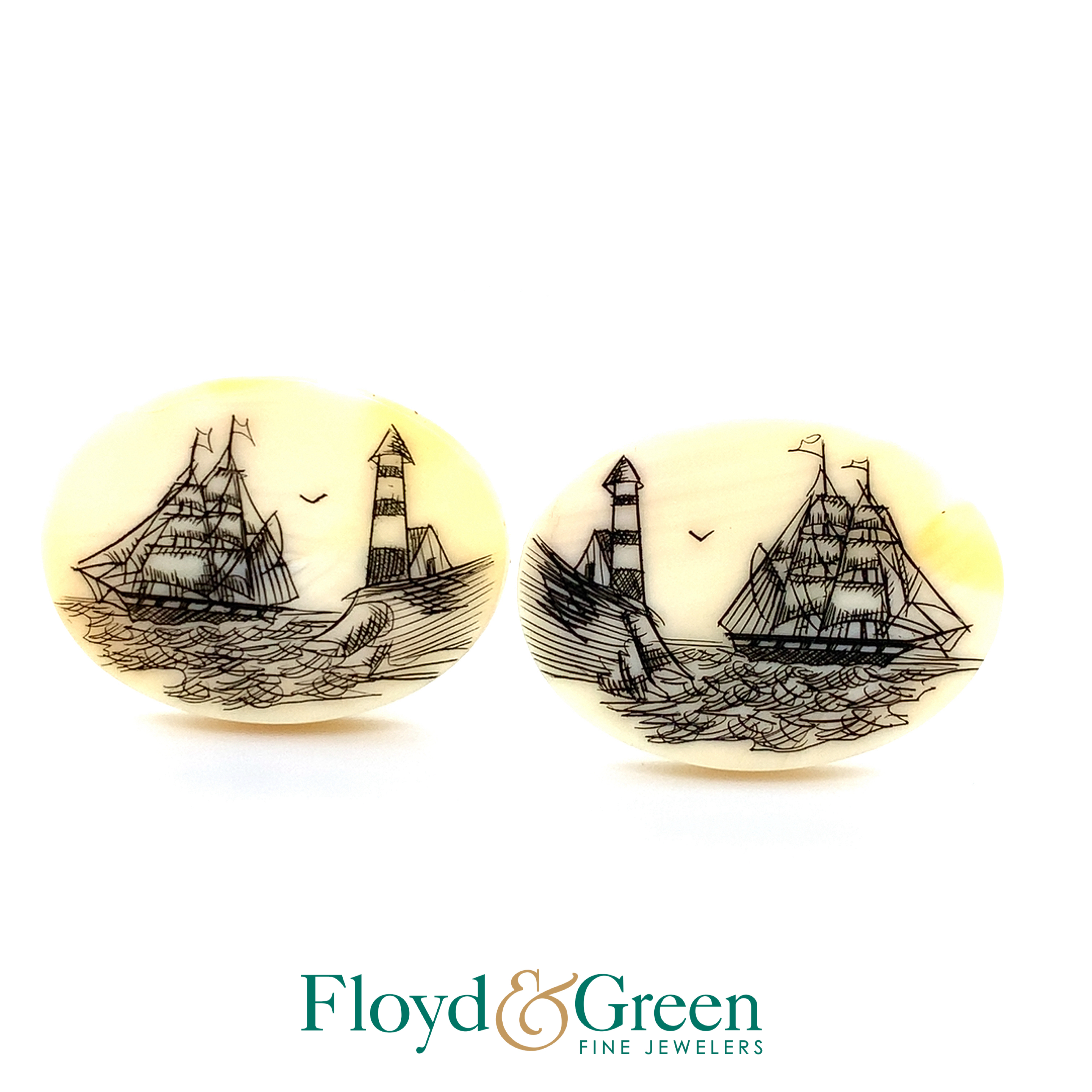 Sterling Silver Oval Cufflinks With Pictures Of Ships, 11.1g