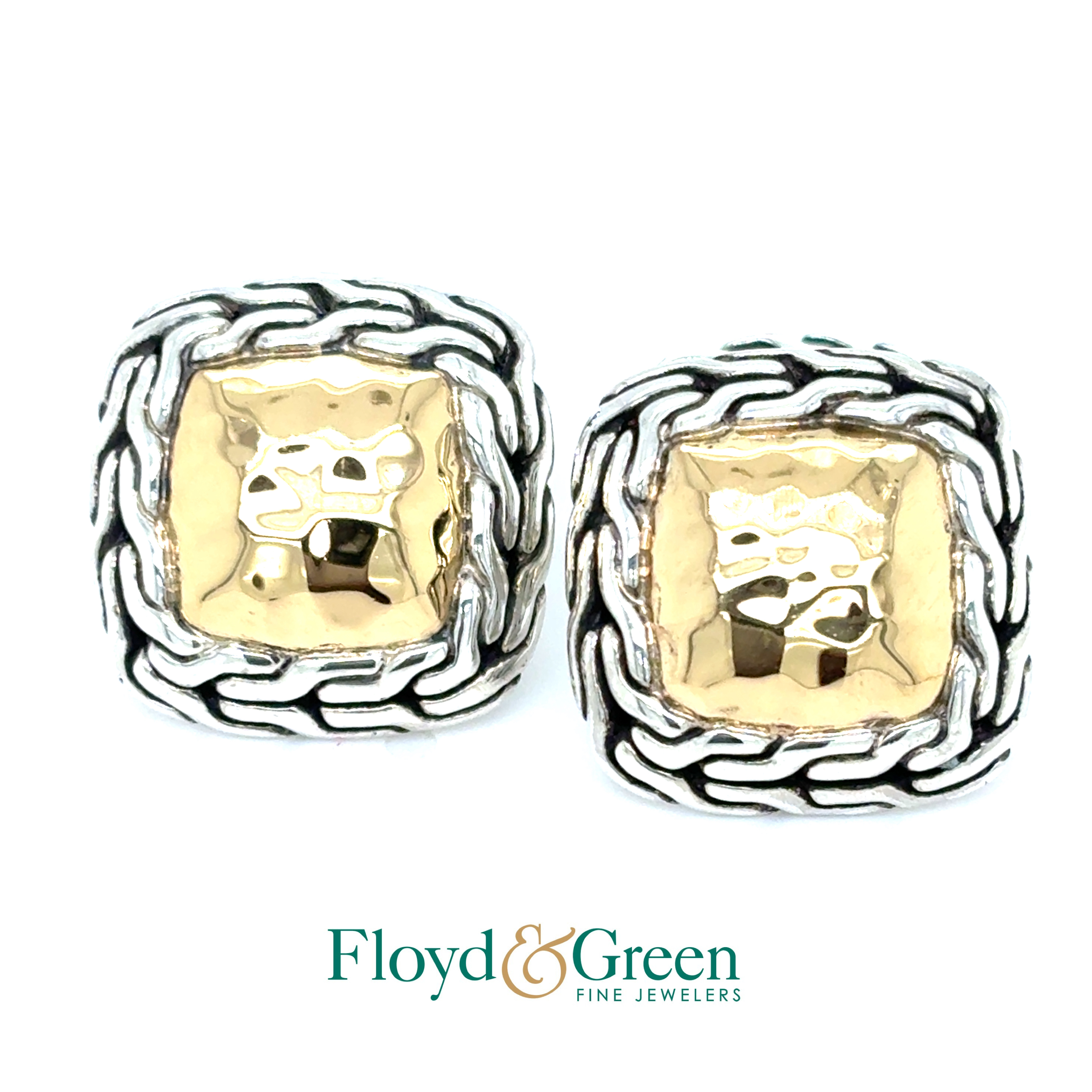 John Hardy Sterling Silver & 22KY Hammered Square Cufflinks