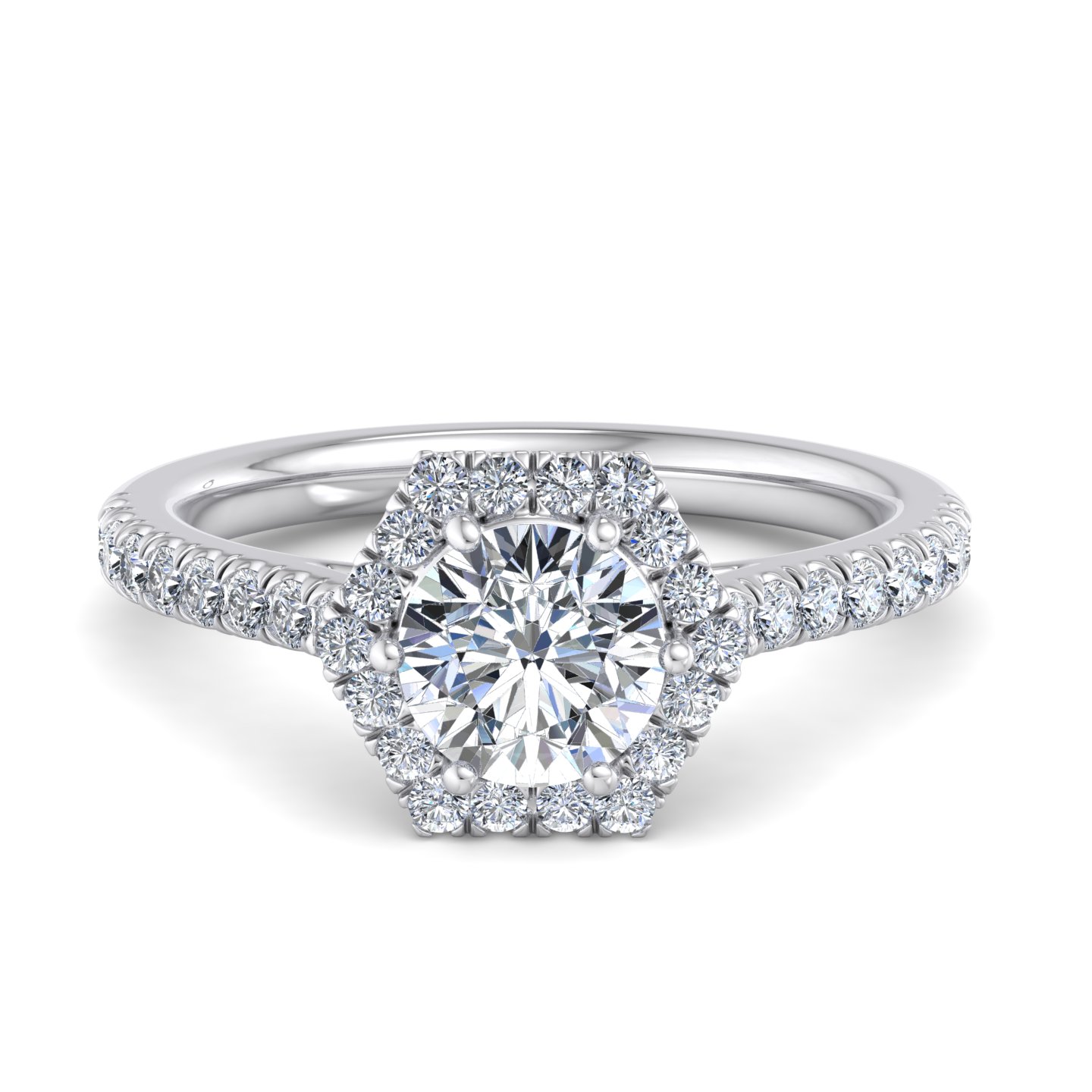 Lily Hexagon frame Halo Engagement Ring ERHL0141-18K-W