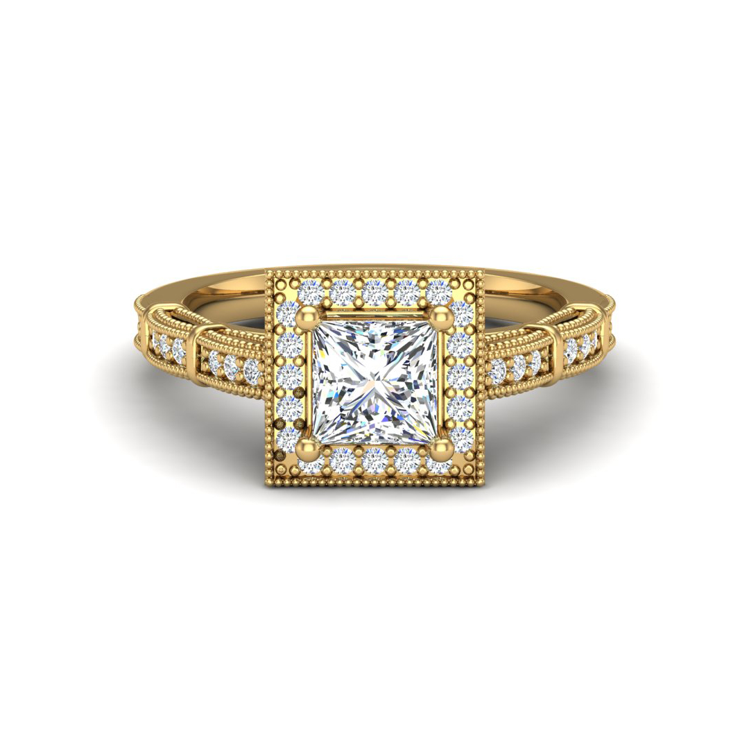 Princess Cut Diamond Halo Engagement Ring 14K White Gold