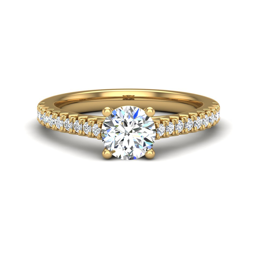 Diamond Accent Engagement Ring with Pave Bridge & Prongs 18K Rose Gold / Bubble / Round Prongs