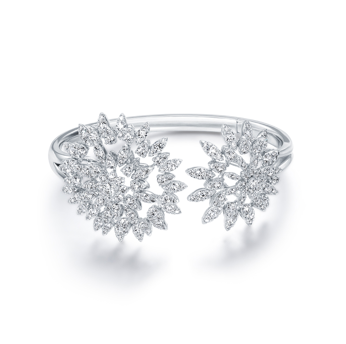 6.01 ctw. Aerial Double Sunburst Bangle in 18K White Gold
