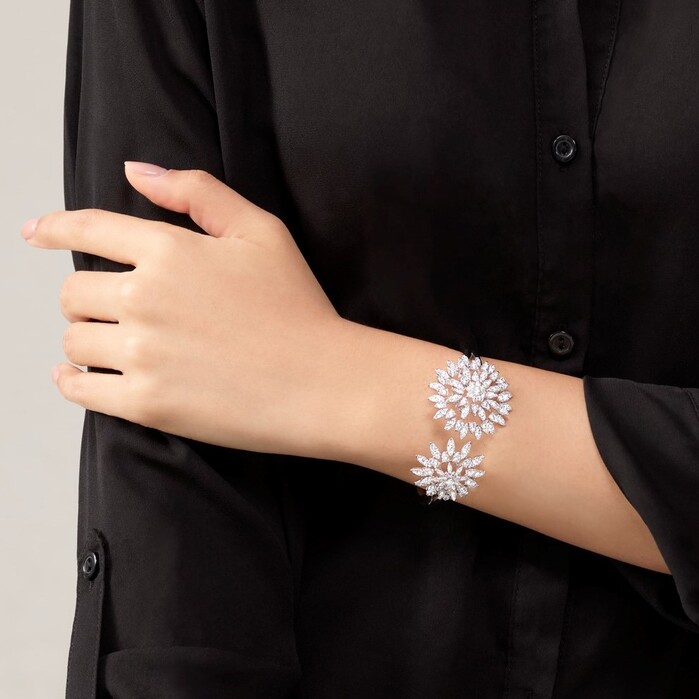 6.01 ctw. Aerial Double Sunburst Bangle in 18K White Gold