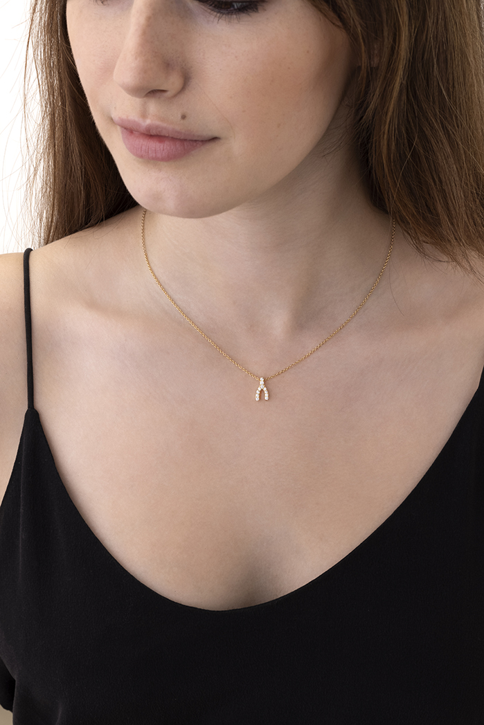 0.17 ctw. Charmed Wishbone Pendant in 18K Yellow Gold