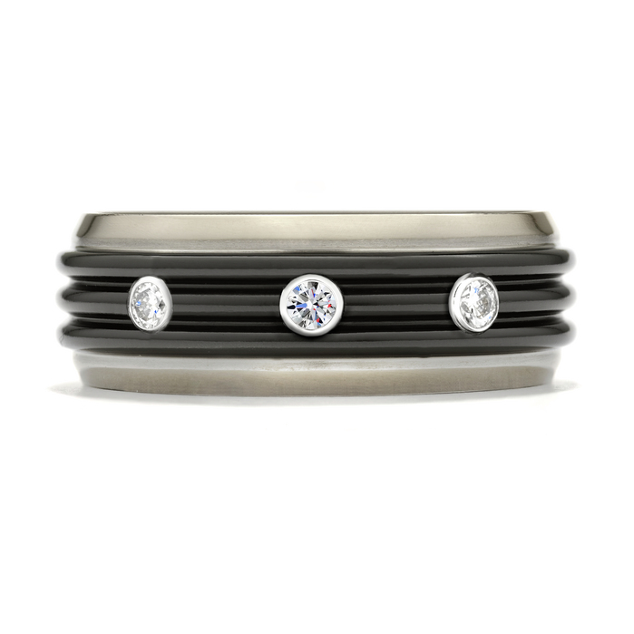 0.2 ctw. Commanding Black Titanium Tri-Dome Bevel Band in Titanium