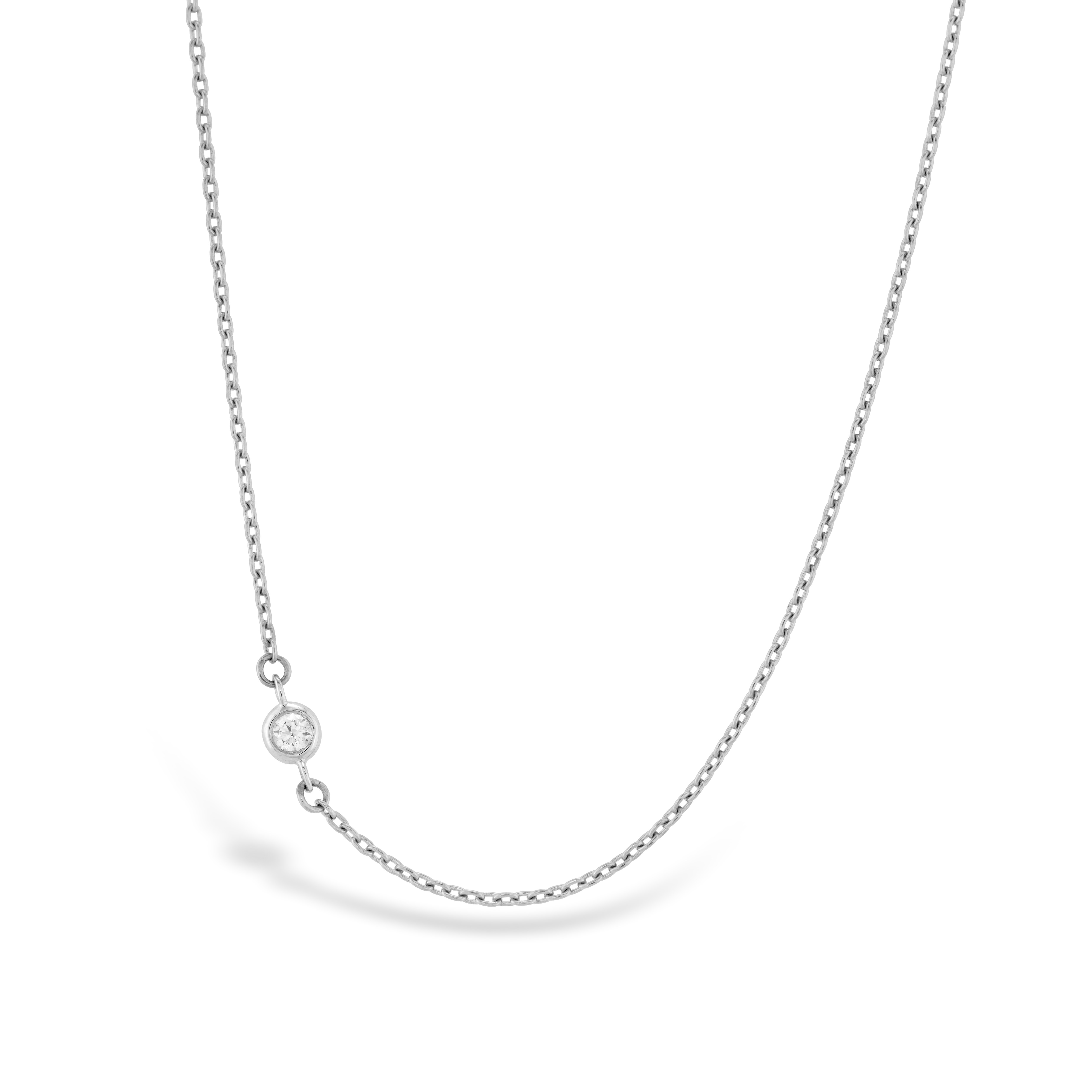 0.02 ctw. HOF Signature Off-Set Single Bezel Necklace in 18K White Gold
