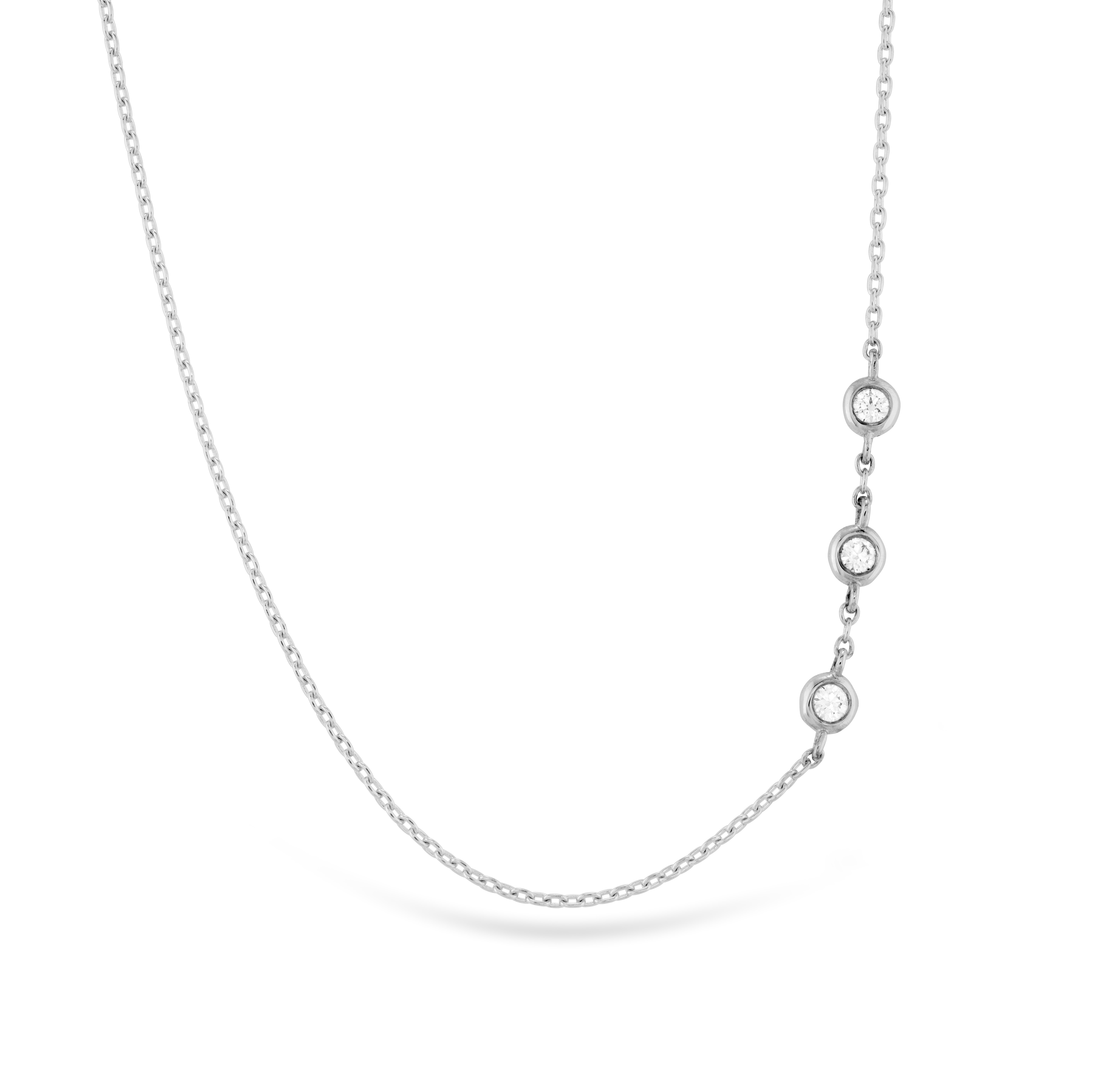 0.05 ctw. HOF Signature Off-Set Triple Bezel Necklace in 18K Rose and White Gold