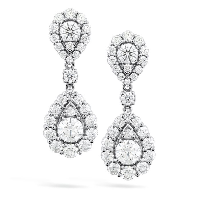 3.8 ctw. HOF Teardrop Halo Double Drop Earrings in 18K White Gold