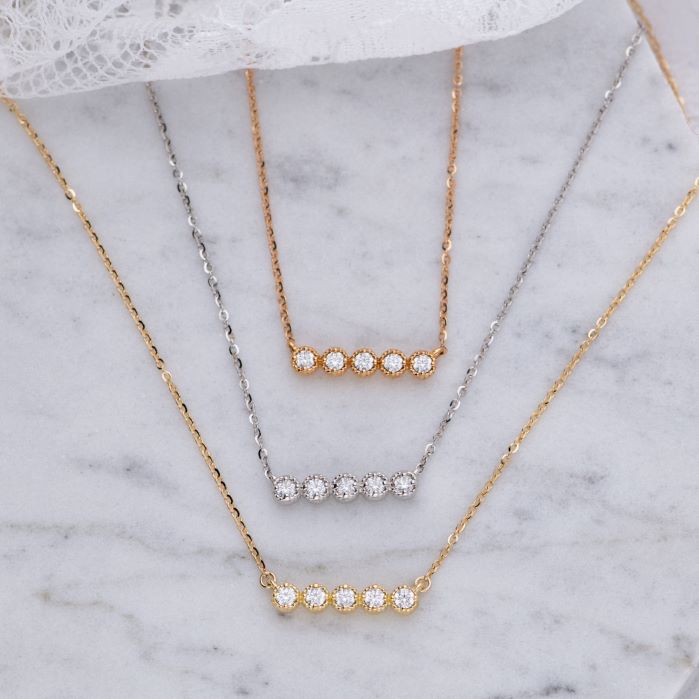 0.17 ctw. Liliana Milgrain Diamond Bar Necklace in 18K White Gold