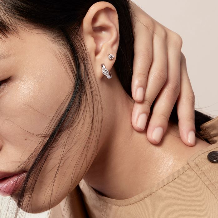 0.34 ctw. Tessa Navette Huggies in 18K White Gold