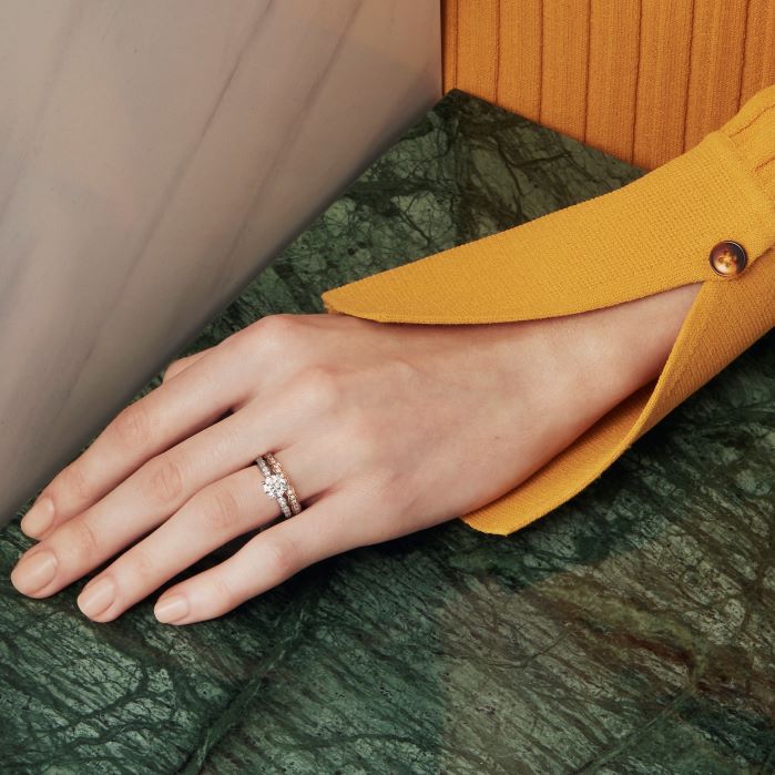 0.85 ctw. Lorelei Floral Engagement Ring with Diamond Band in Platinum