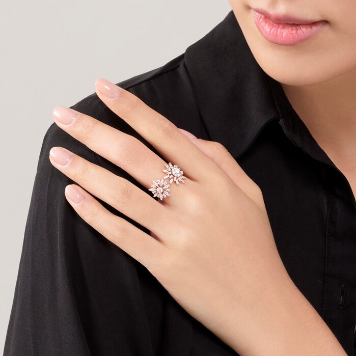 0.8 ctw. Aerial Double Sunburst Ring in 18K White Gold