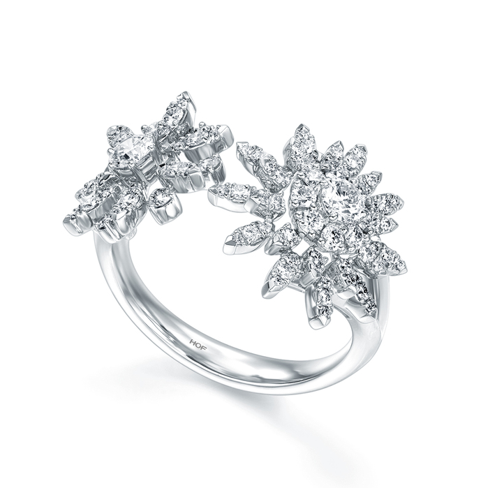 0.8 ctw. Aerial Double Sunburst Ring in 18K White Gold